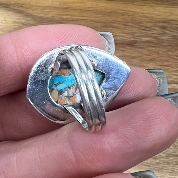 Genuine oyster,copper,turquoise ring,925 Sterling Silver,vibrant, chunky❤️size 7 - Picture 2 of 8